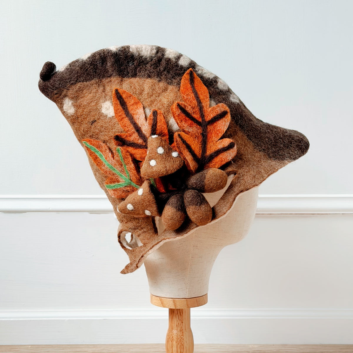 NEW! Upcycled Brown felt Hat with Colorful Scarf Thrift store straw hat and vintage silk scarf main image 3