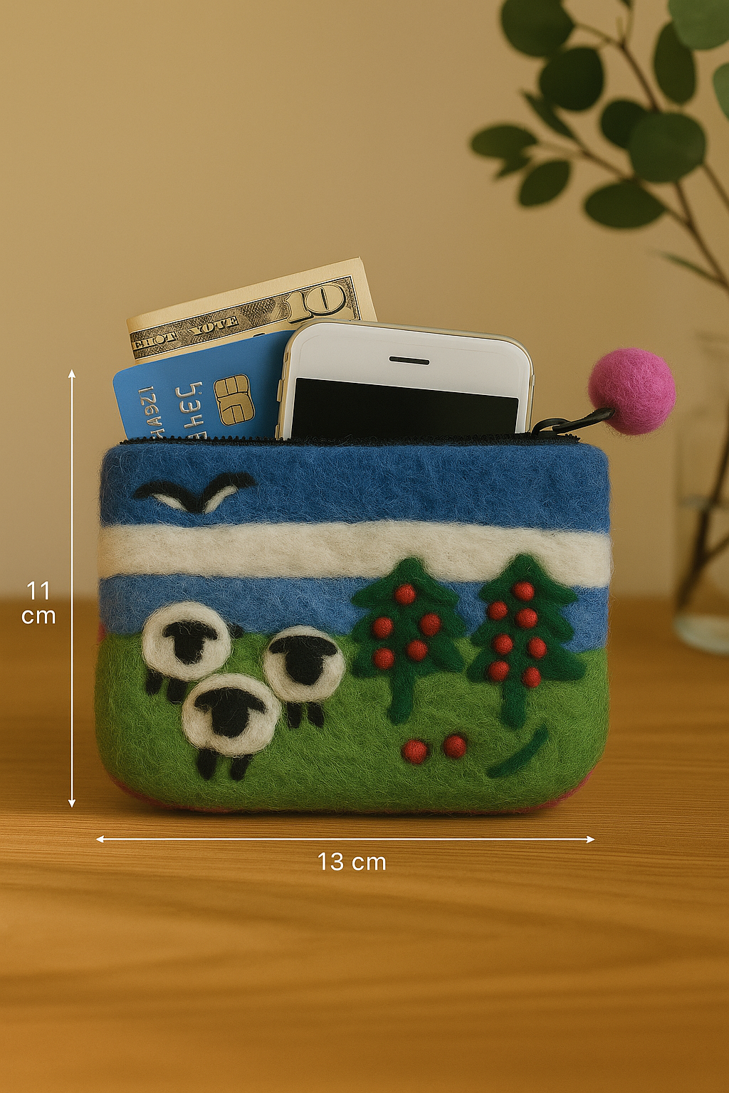 Ice Mountain sheep wool felt pouch