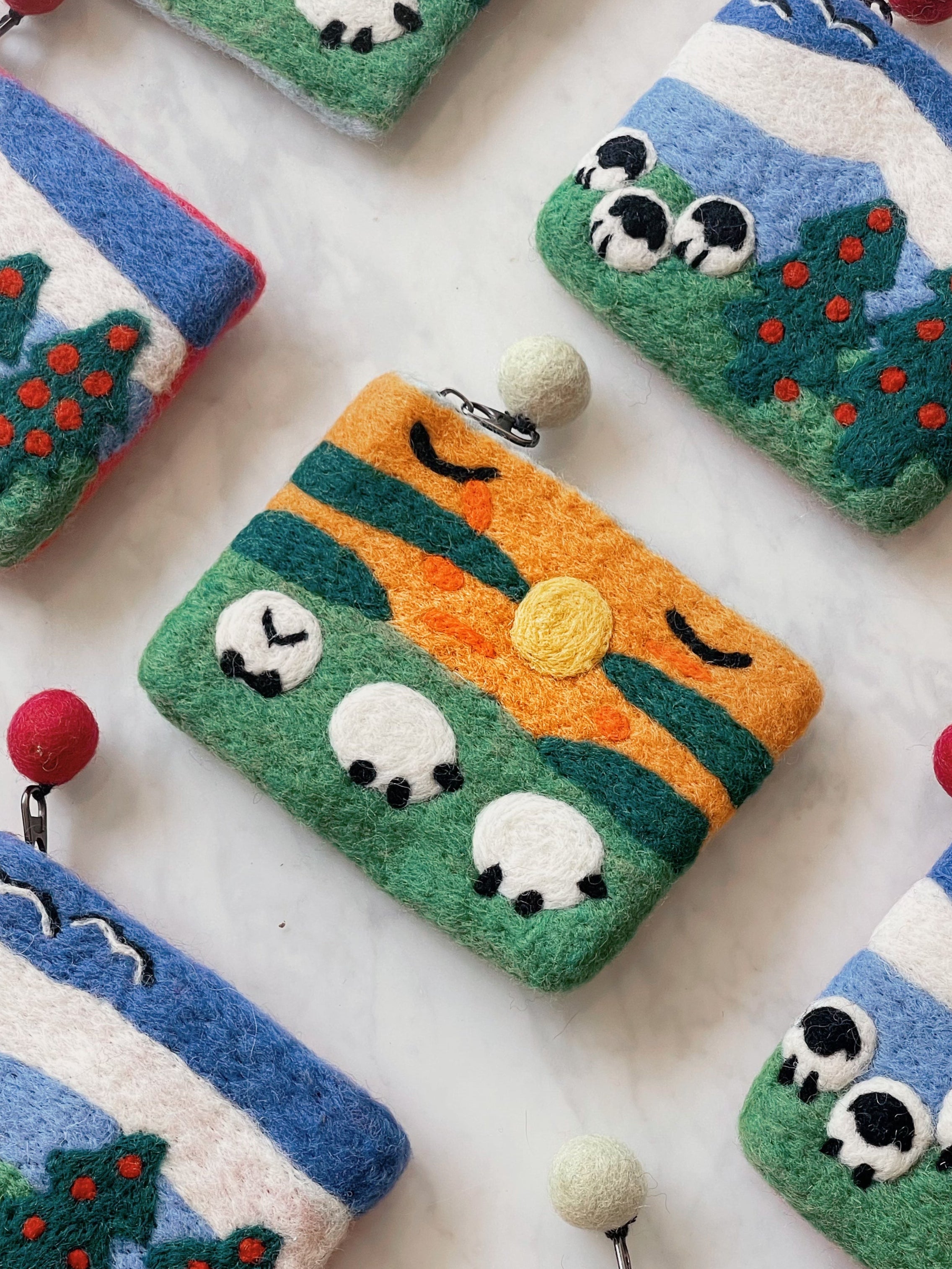 Sunset sheep wool felt pouch