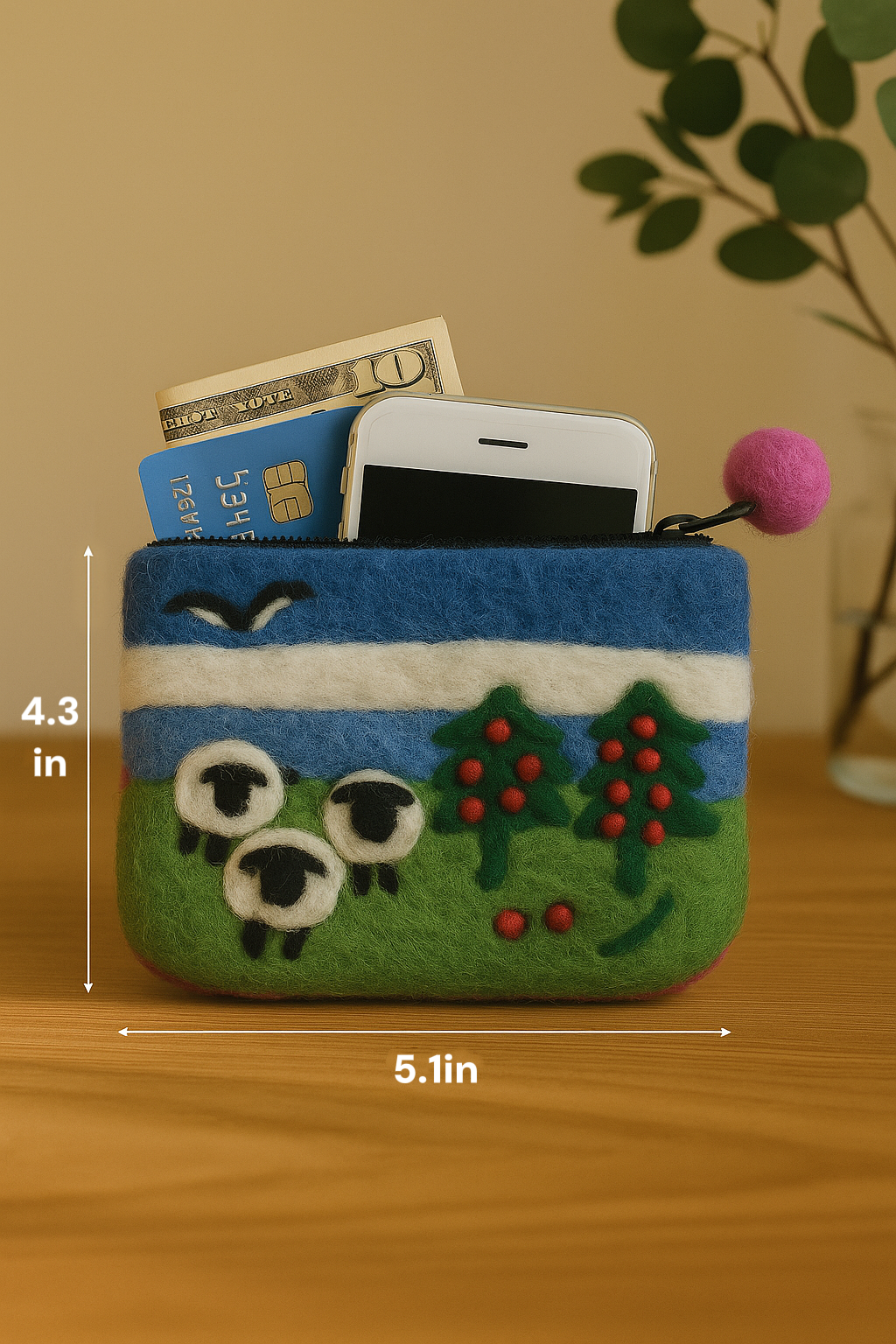 Sunset sheep wool felt pouch