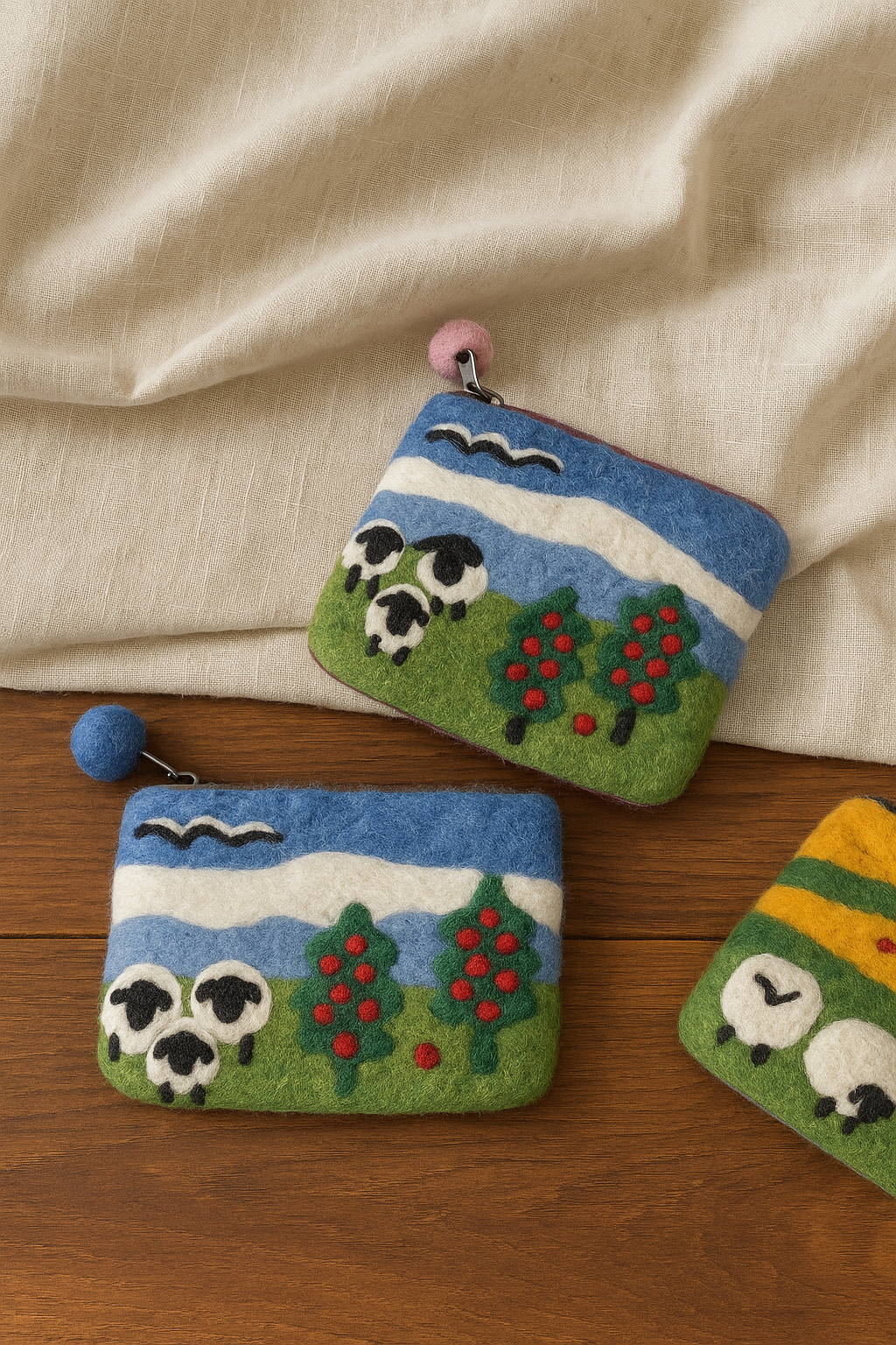 Ice Mountain sheep wool felt pouch