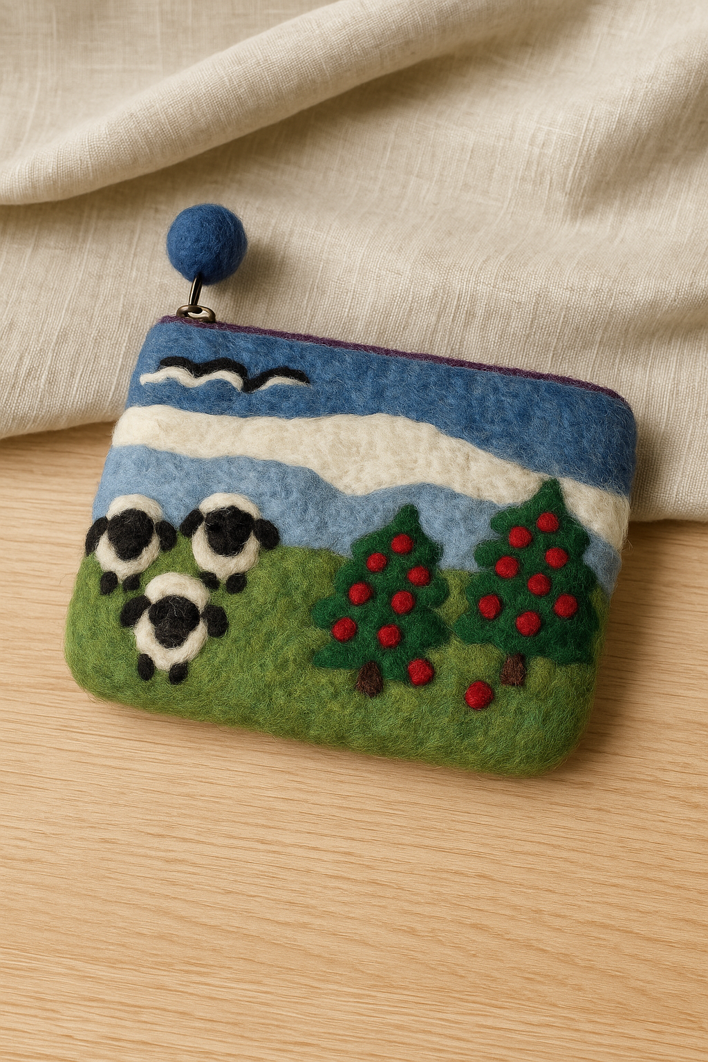 Ice Mountain sheep wool felt pouch