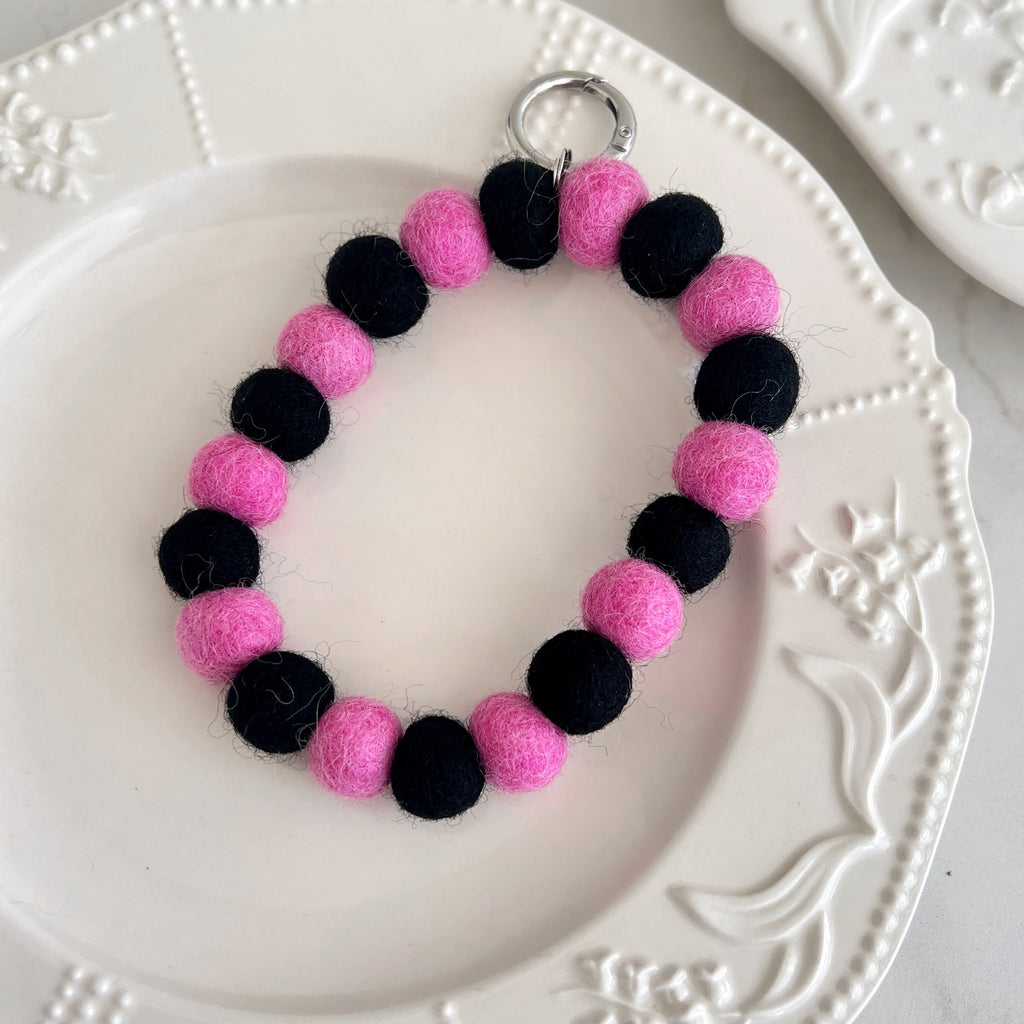 Black & Pink Wool Beads Phone Charm