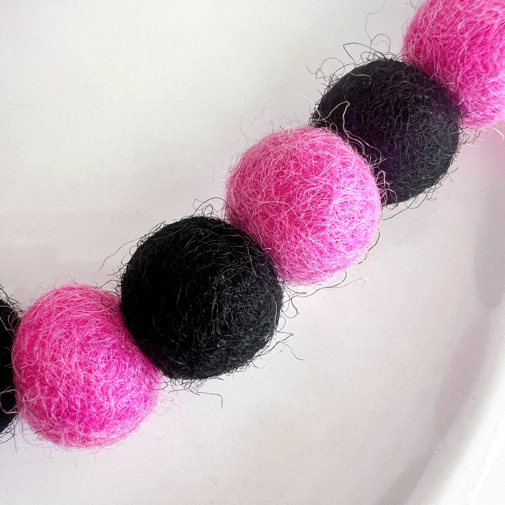 Black & Pink Wool Beads Phone Charm