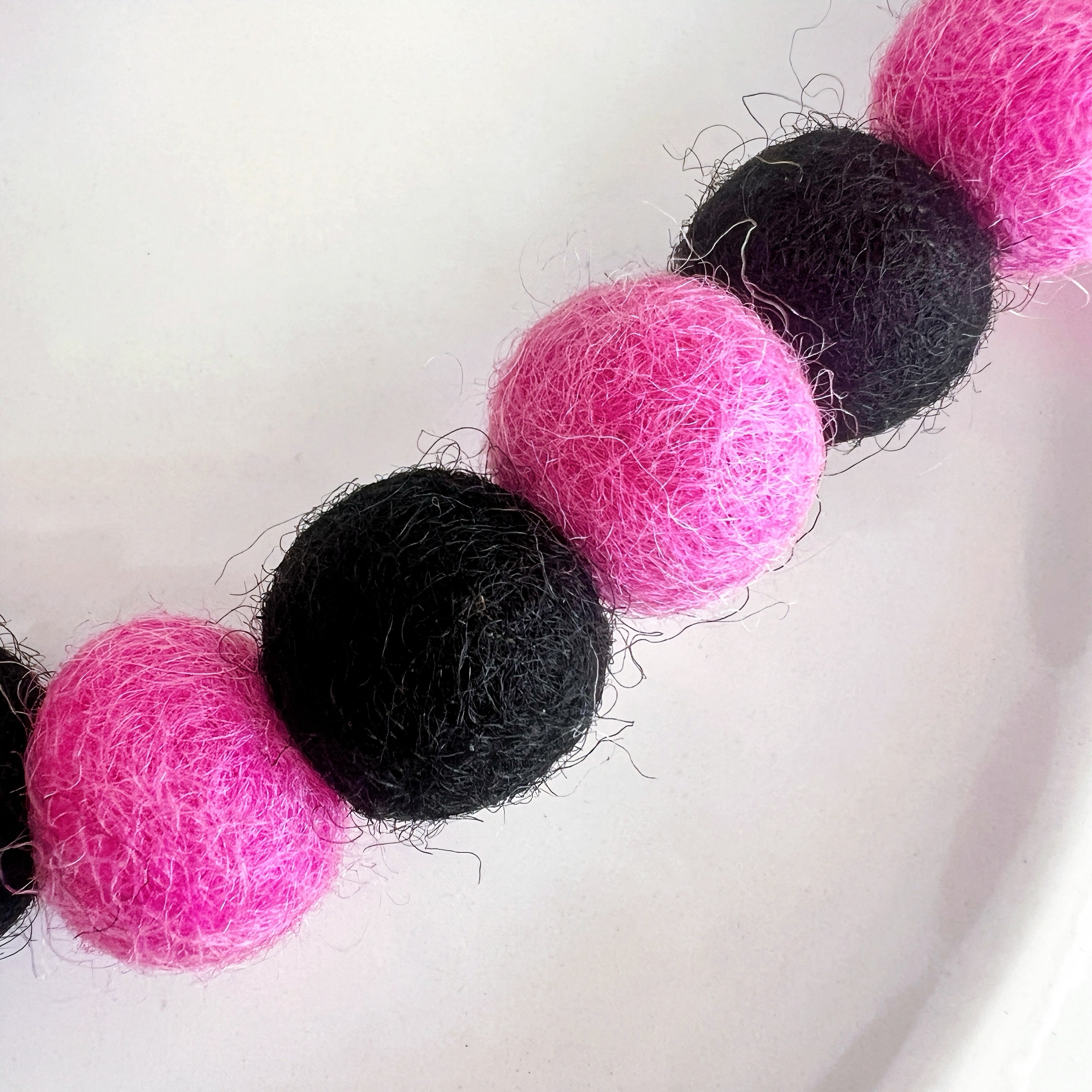 Black & Pink Wool Beads Phone Charm