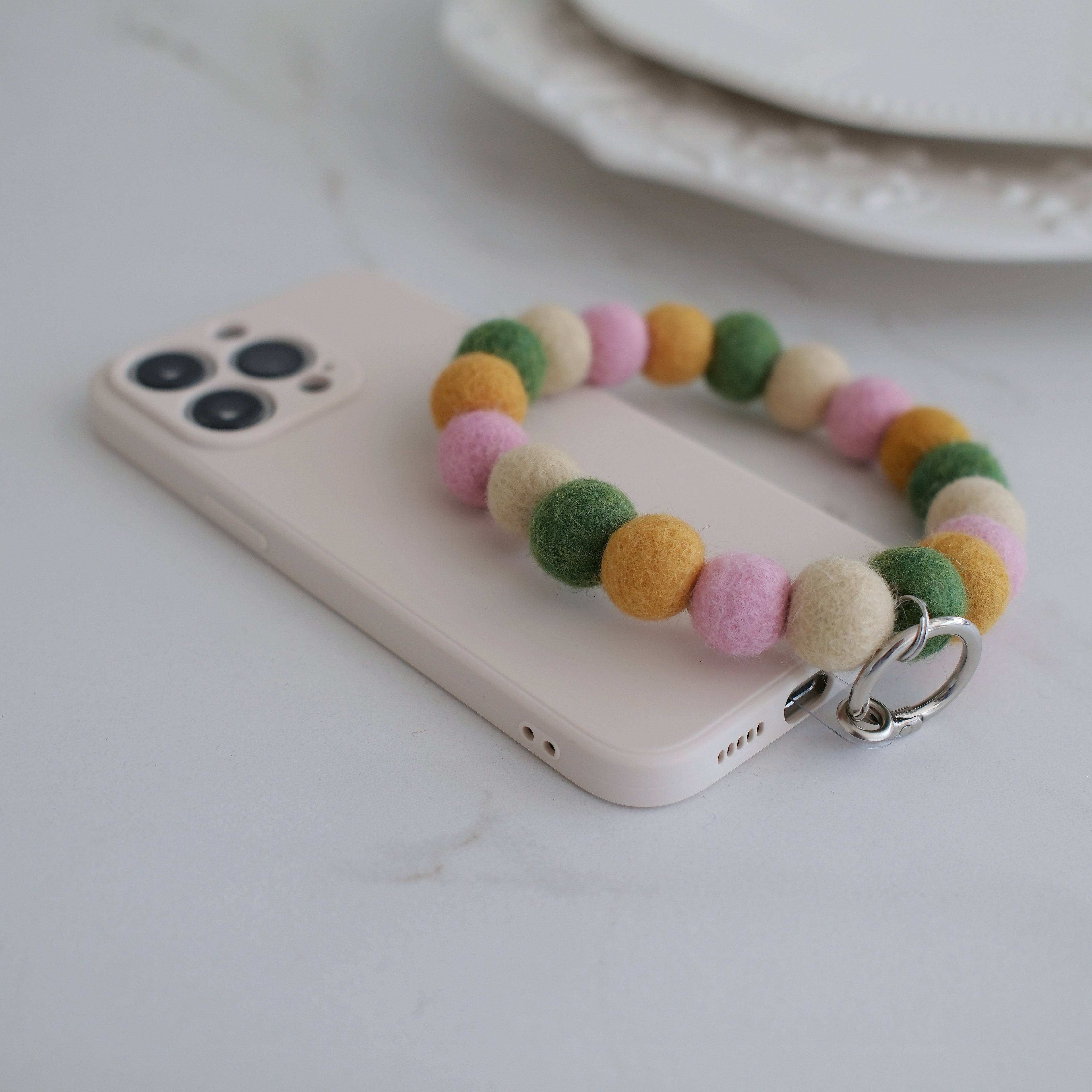 Spring Garden Wool Beads Phone Charm
