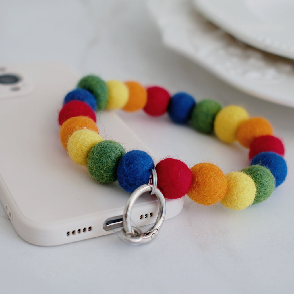 Rainbow Wool Beads Phone Charm