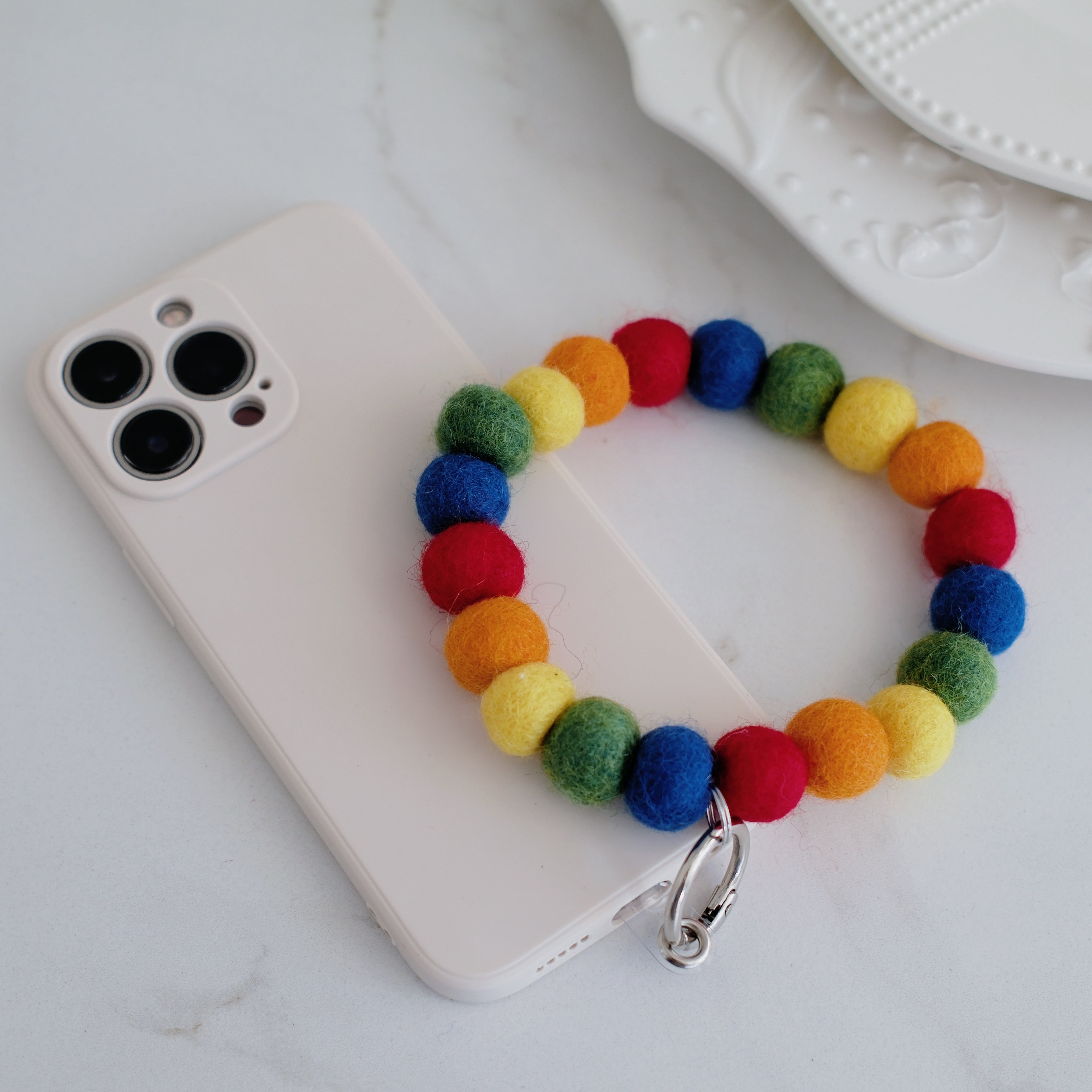 Rainbow Wool Beads Phone Charm