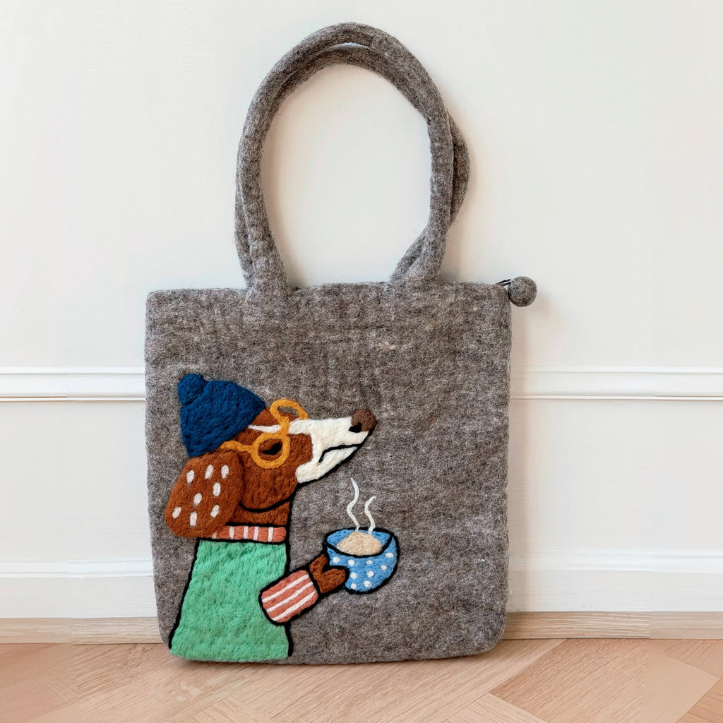 Hand-Felted Dog Latte Tote