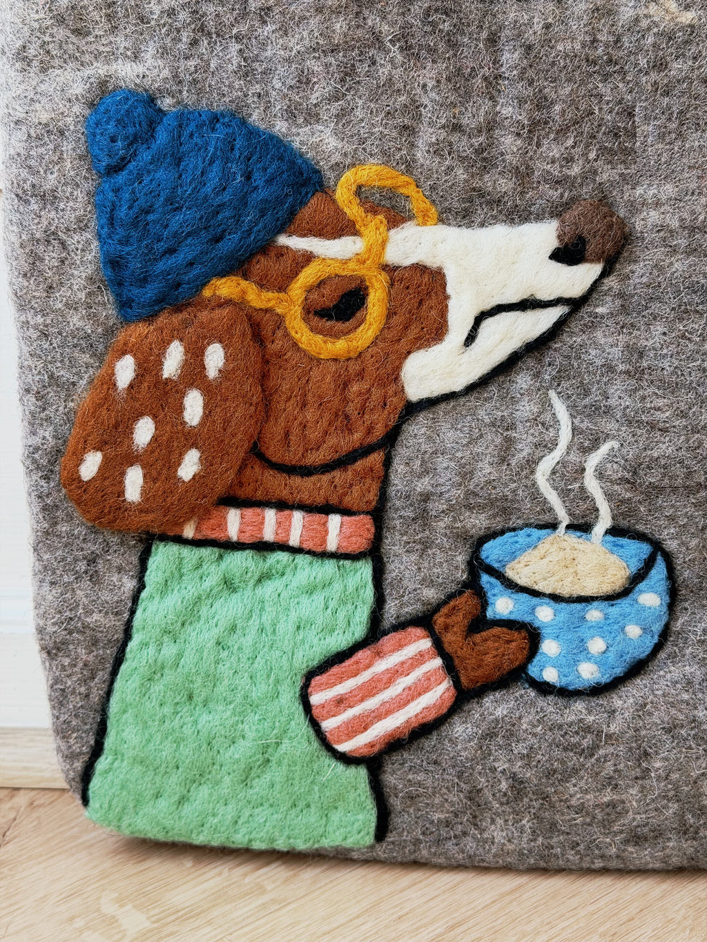 Hand-Felted Dog Latte Tote