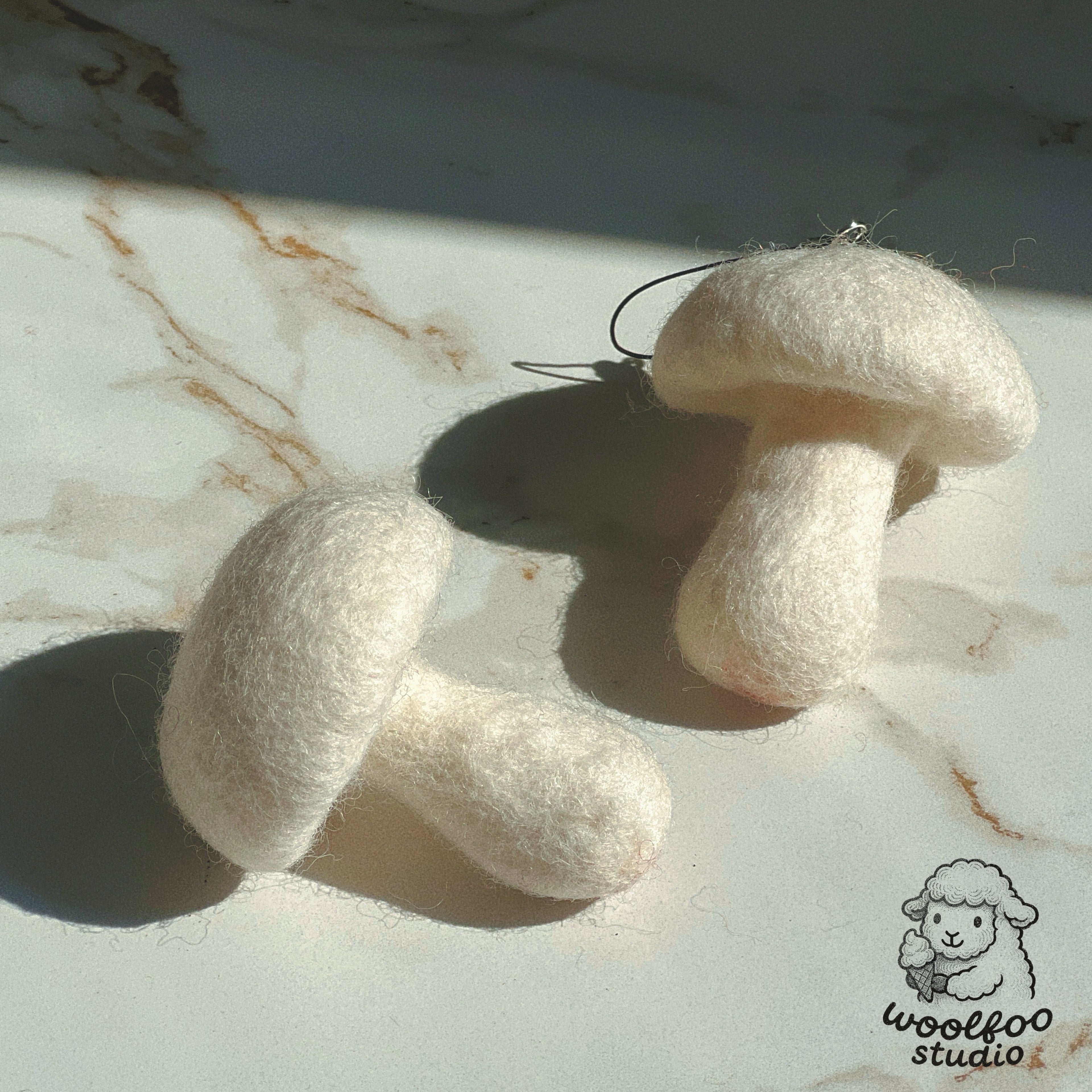 Felted Wool White Mushroom